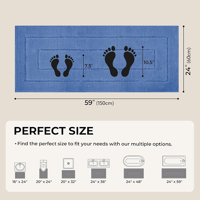 GRANNY SAYS Blue Bathroom Runner Rug 24" x 59", Soft Microfiber Bath Mat | Non-Slip long rug with TPR Backing, Absorbent, Machine Washable Extra Large Bath Rugs for Double Vanity, Shower, Tub