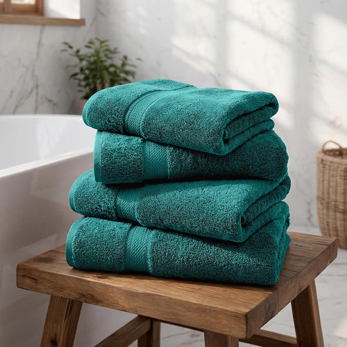 Superior Egyptian Cotton Plush & Absorbent, Bath Towel Set of 4, Teal | Quick Dry, Soft Luxury Towel Set, Bath Essentials for Bathroom, Guest Bath, Spa, 4 Piece Bath, Madeline Towels