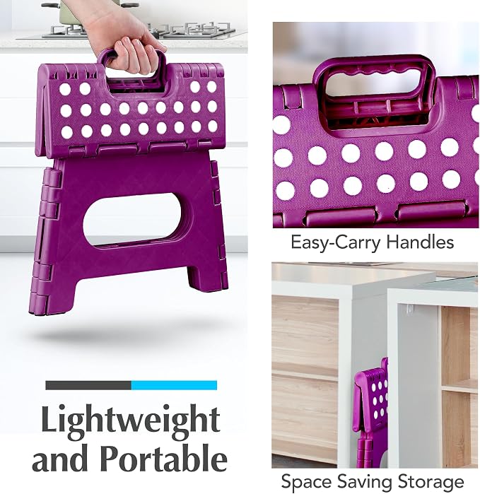 Handy Laundry Folding Step Stool 9 Inch 2-Pack, Purple, Holds 300 lbs | 2-Pack, 9 Inch, Purple, Foldable Collapsible Step Stool, Non-Slip, Holds 300 lbs, Kitchen Bathroom Bedroom, Adults