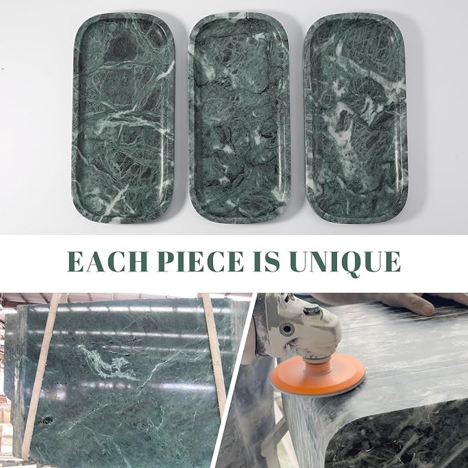 Marble Tray, 10"x5" Marble Vanity Tray for Bathroom Countertop Kitchen Sink, Rectangular Stone Tray for Perfume Fragrance, Decorative Catchall Tray Jewelry Cosmetics Organizer(Green)