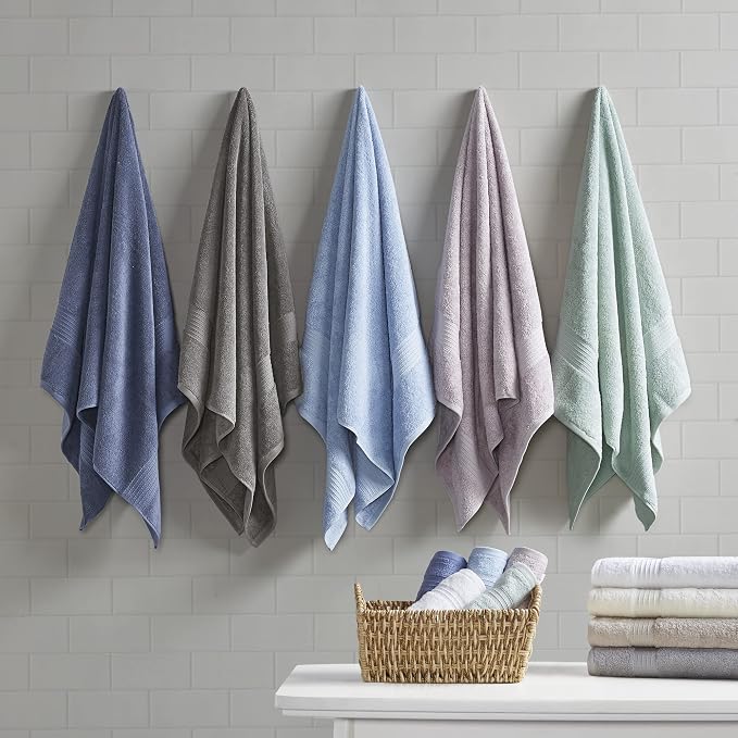 Madison Park Organic 100% Cotton Bathroom Towel Set, Hotel & Spa Quality Highly Absorbent, Quick Dry, Include for Shower, Handwash & Facial Washcloth, Multi-Sizes, Ivory (Pack of 2)