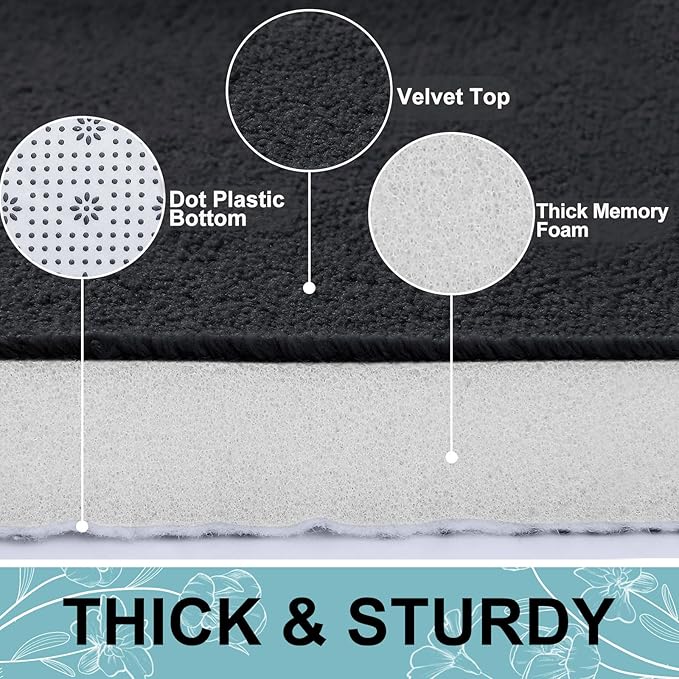 Smiry Memory Foam Bath Mat 47x32, Extra Soft and Absorbent Bathroom Rugs | Black, Quick Dry Machine Washable Non-Slip Bath Mat for Bathroom Floor, Shower and Tub