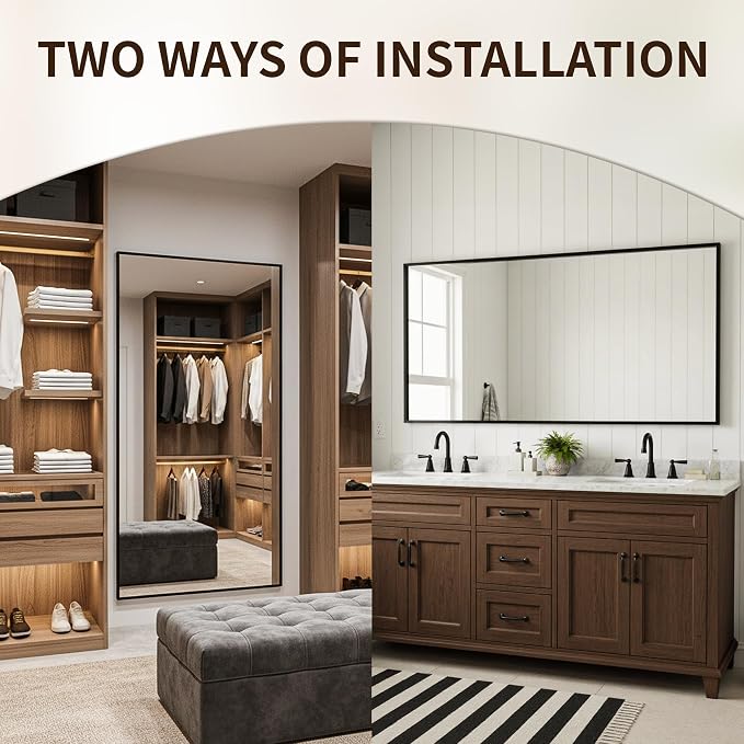 FICTOR Bathroom Vanity Mirror for Over Sink, 60" x 36", Black | Anti-Rust Frame, Shatterproof Tempered Glass, Vertical/Horizontal Wall Mounted Mirror for Bedroom, Entryway, Living Room
