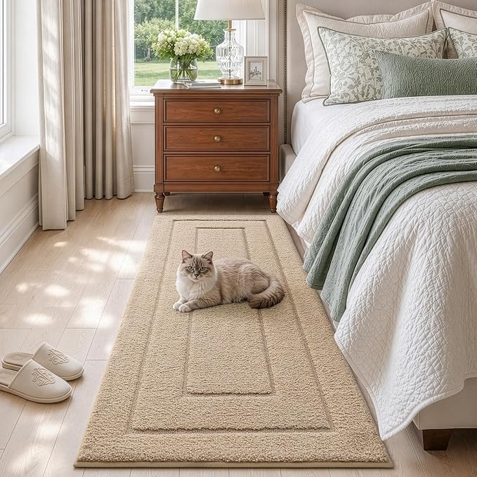 DEXI Bathroom Runner Rugs 72x24, Non-Slip and Absorbent Bath Mat, Beige | Machine Washable, Soft Plush Microfiber Bathmat with Rubber Back, Quick Dry Extra Long Rug for Shower, Tub, Sink
