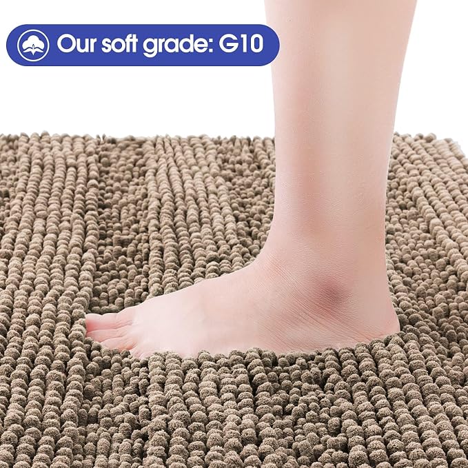 Striped Dark Beige Toilet Bathroom Rug Mat 24" x 20" Contour Rug Ultra Soft, Non Slip Chenille Bath Rugs, Absorbent Plush Shaggy Bath Mats for Bathroom, Bedroom, Kitchen, Shower, Tub,Taupe