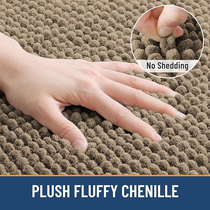 Arotive Chenille Bathroom Rugs 24x16, Soft Absorbent Bath Mat, Camel | Rubber Backing, Machine Washable Dry Bath Mats for Bathroom Floor, Tub and Shower, Home Decor Accessories
