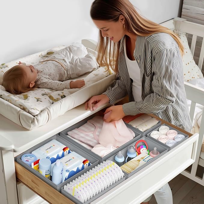 DIMJ Drawer Organizer Clothes - 20 Pack Closet Drawer Organizer Bins for Baby Clothes Storage, Fabric Dresser Organizer for Nursery Bedroom, Foldable Small Drawer Dividers for Underwear Socks