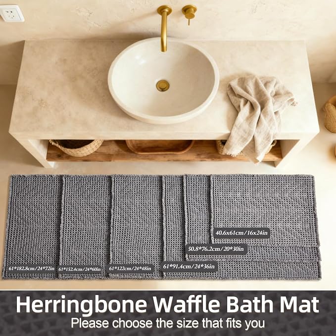 Sunfly Bath Rugs, Extra Soft Absorbent Waffle Bath Mat Quick Dry & Washable, Grey Bathroom Rug for Shower Floor with Boho Decor, 16"x24" Grey