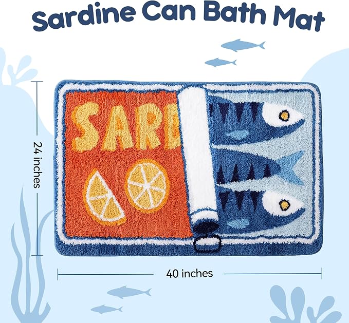 TRUEDAYS Sardine Bath Mat, Cute Bath Rugs for Bathroom 24x40 Inch, Blue | Fun Bath Mat, Soft Absorbent, Quick Dry, Machine Washable, Non Slip Bath Rugs for Bathroom Decor Kitchen Bedroom