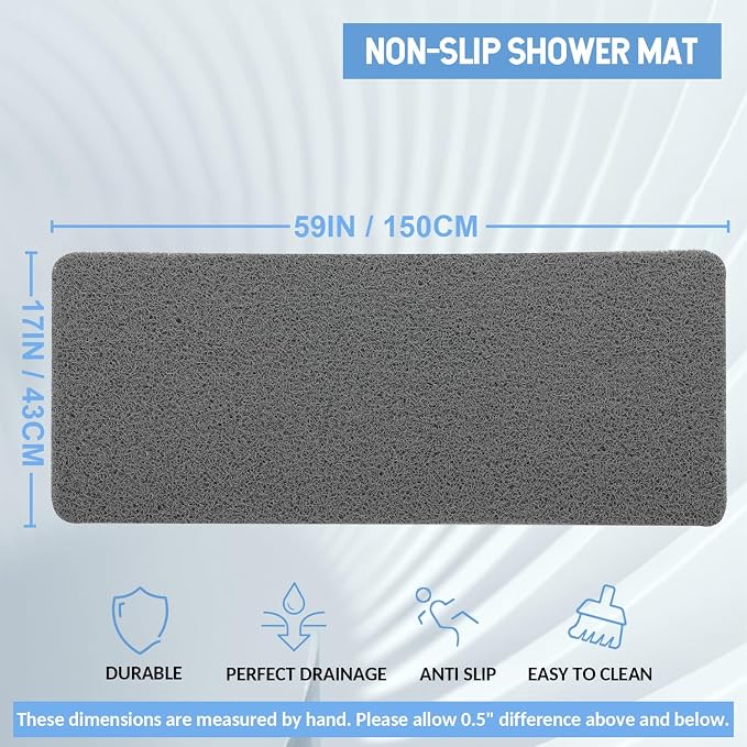 Hargiis Non-Slip Bathtub Mat, Anti Slip Shower Mat, Fast Drying Bathtub Mats, Foot Scrubber Mat, Anti Slip Mat for Tub, Floor, Bathroom, Kitchen, Home, Hotel (Grey 59"×17.3")