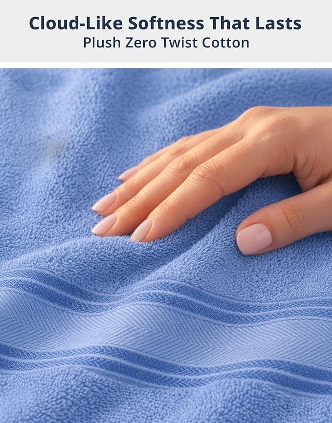 LANE LINEN Bath Towel Set Quick Dry 100% Cotton 4 Piece Soft - Allure | Cotton Towels - Classic Terry Weave, Densely Woven, Coordinated Colors, Dobby Border Accent, OEKO-TEX Certified