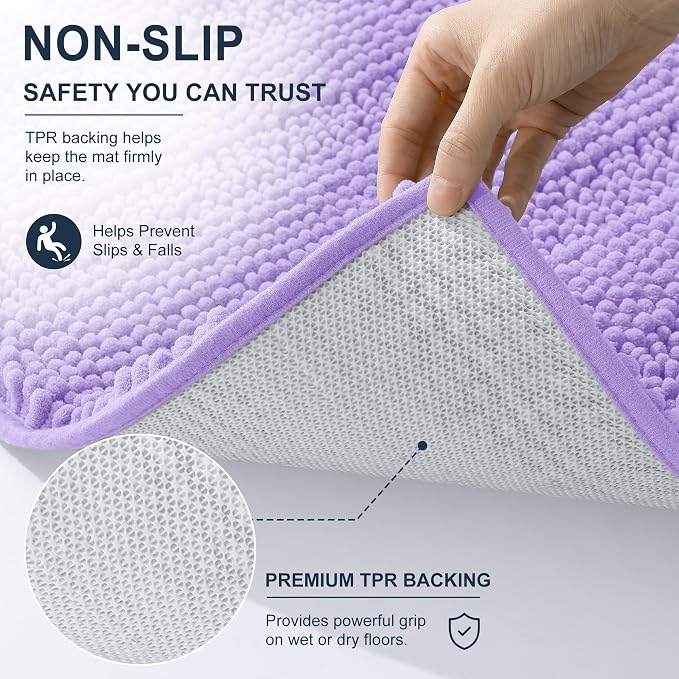 Smiry Thick Chenille Bathroom Runner Rugs 59x24, Soft Bath Mat, Lavender | Quick‑Dry & Machine Washable, Non‑Slip Bath Carpet, Striped Bath Rugs for Tub & Shower, Modern Home Decor Accessories