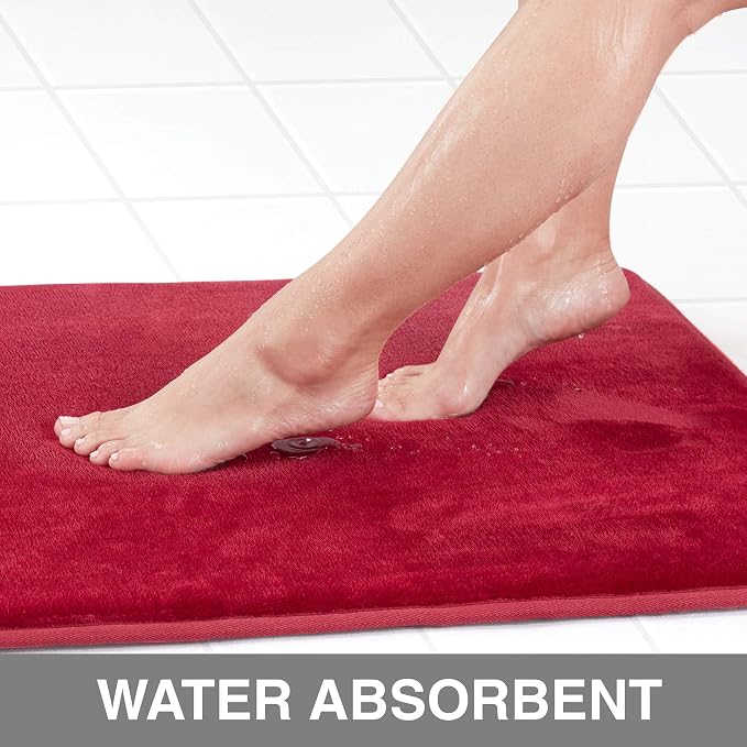 Memory Foam Bath Mat Non Slip Absorbent Super Cozy Velvet Bathroom Rug Carpet (24 inches X 48 inches, Red)