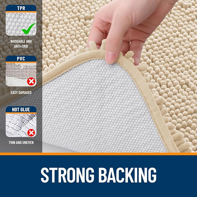 OLANLY Small Bathroom Rugs 24x16, Extra Soft Absorbent Chenille Bath Rugs | Beige, Quick-Drying Rubber Backing, Machine Washable Bath Mat for Bathroom Floor, Tub and Shower, Home Decor Accessories