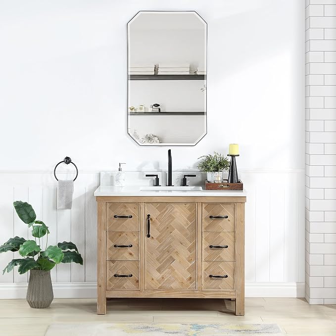 Javier 42" Single Bath Vanity in Antique Brown with Composite Stone Top and Mirror