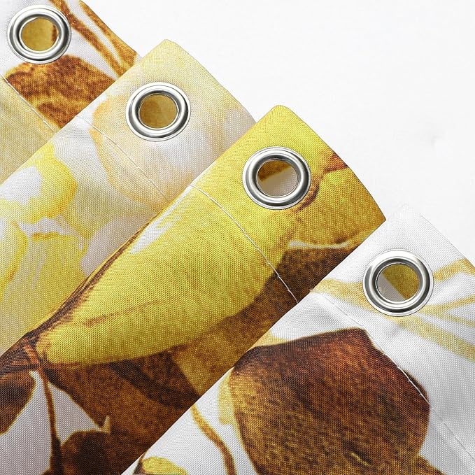 Yellow Eucalyptus Shower Curtain, Watercolor Floral Print, 72x78 | Watercolor Plant Leaves Floral Print, Waterproof Fabric Bathroom Decor, Machine Washable, Rustproof Grommets