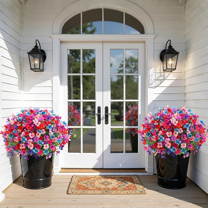 SHareconn 20 Bundles Artificial Flowers UV Resistant Outdoor Decor | Realistic Silk Flowers, Spring Fake Plants Greenery, For Patio Porch Planter Yard Home Spring Decor, 6 Colors