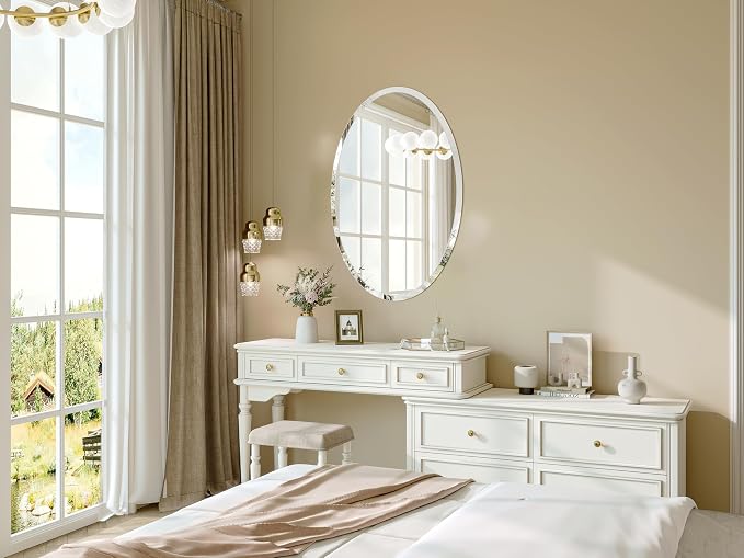 Frameless Oval Mirror, 18"x26" Beveled Bathroom Vanity Mirrors | 20mm beveled edge, 5mm HD glass, frameless, anti-rust, shatterproof, french cleat, horizontally or vertically