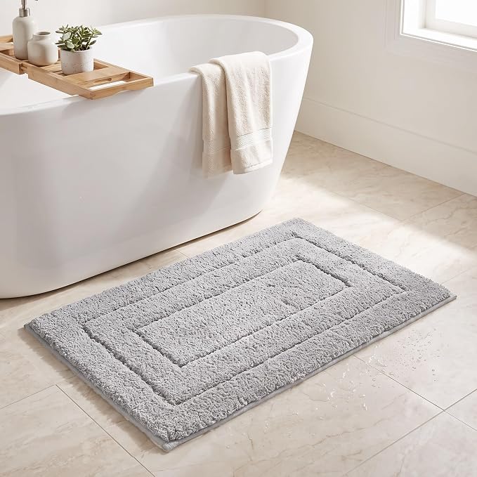 GRANNY SAYS Gray Bathroom Rug 36" x 24", Non-Slip Microfiber Bath Mat | Ultra-soft, durable TPR backing for reliable grip, fast water absorption, machine washable for Vanity, Shower, Tub