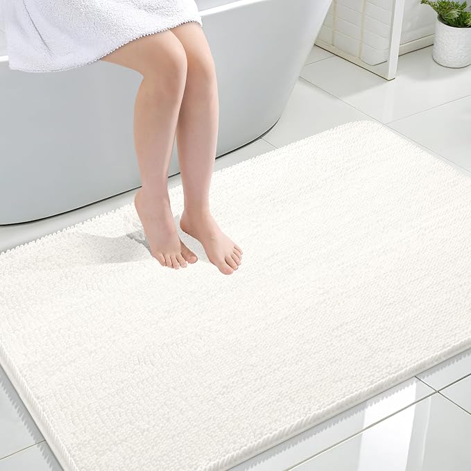 OLANLY Large Bathroom Rugs 47x32, Extra Soft Absorbent Chenille Bath Rugs | Ivory, Quick-Drying Rubber Backing, Machine Washable Bath Mat for Bathroom Floor, Tub and Shower, Home Decor Accessories