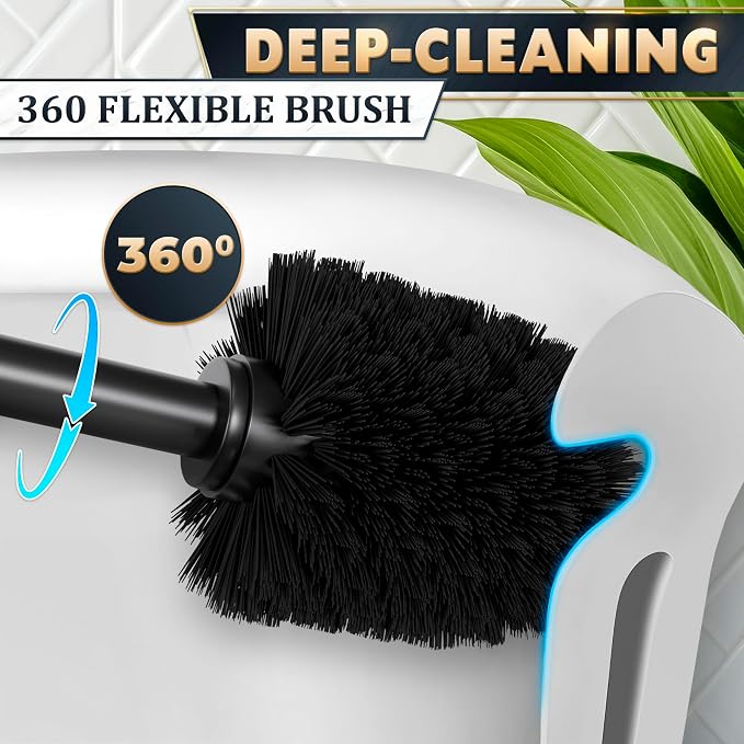 Black Toilet Brush and Holder Set, Stainless Steel Material (Black) | Toilet Bowl Brush and Holder, Squircle Bowl Shape and Removable Inner Bowl, Dense Bristles, Long Handle, Scratch Resistant