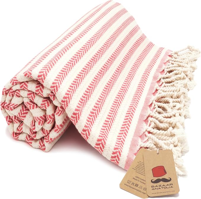 Turkish Beach Towel, 100% Cotton, 71x39 in, Arpa Coral