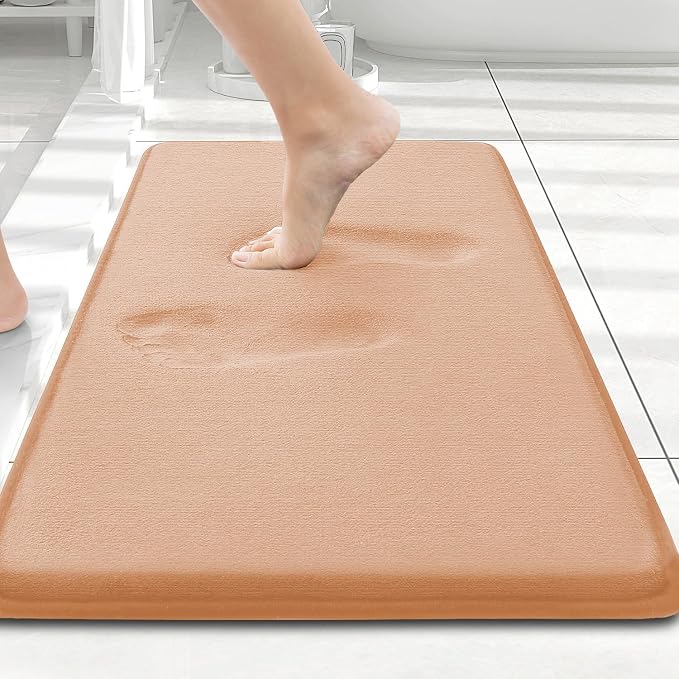 Smiry Memory Foam Bath Mat 24x16, Extra Soft and Absorbent Bathroom Rugs | Peach, Quick Dry Machine Washable Non-Slip Bath Mat for Bathroom Floor, Shower and Tub