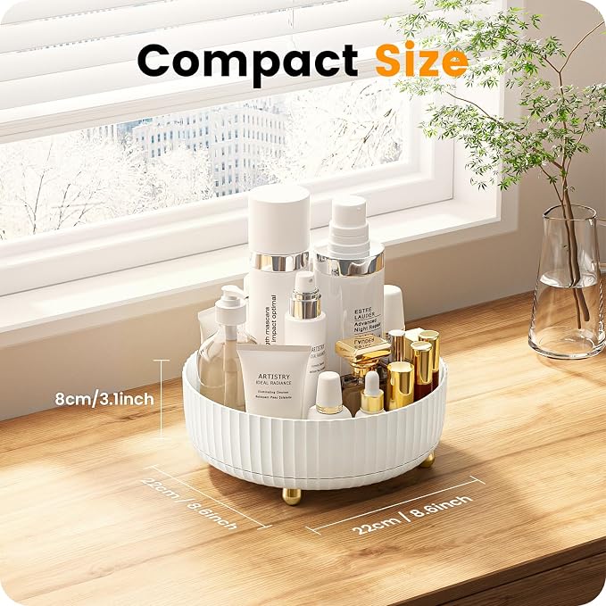 A-LuGei 【Elegant White】 8.6" Perfume Organizer, 【360° Rotating】 Vanity Organizer, 【Minimalist Chic】 Lazy Susan, Bathroom Organizers and Storage, Makeup Organizer for Skincare Cosmetic Holder