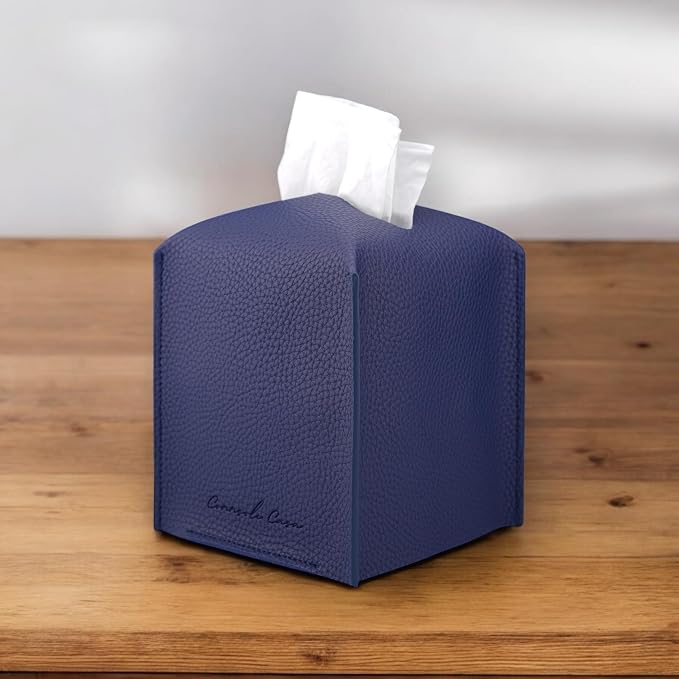Premium PU Leather Tissue Box Holder - Elegant Hotel-Style Tissue Box Cover for Home, Office & Car Décor, Tissues Cube Organizer for a Natural & Classic Look (Blue)