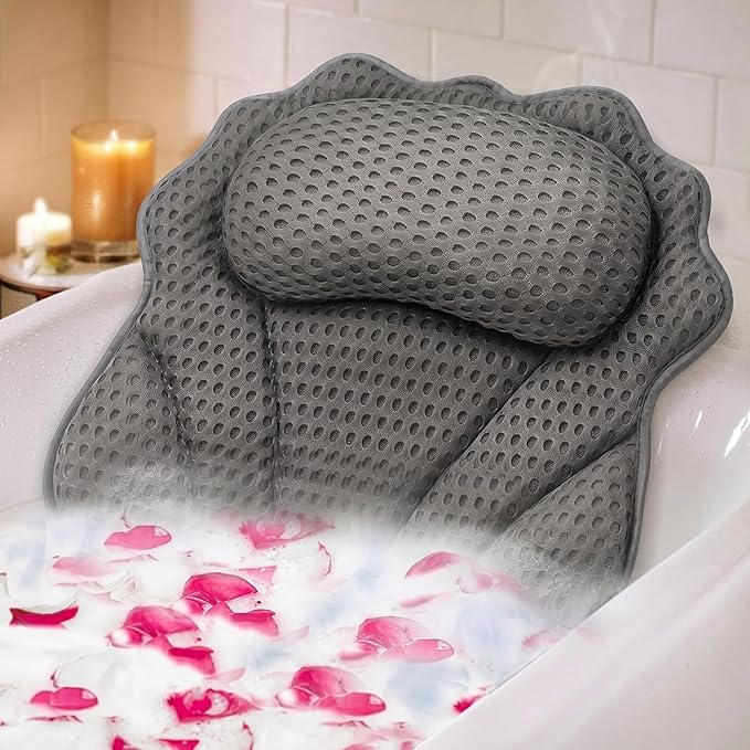 Bath Pillow RUVINCE Ergonomic Luxury Bathtub Pillow with Head,Neck, Shoulder and Back Support, 4D Bath Pillows for tub with 6 Powerful Suction Cups, Fits All Bathtub