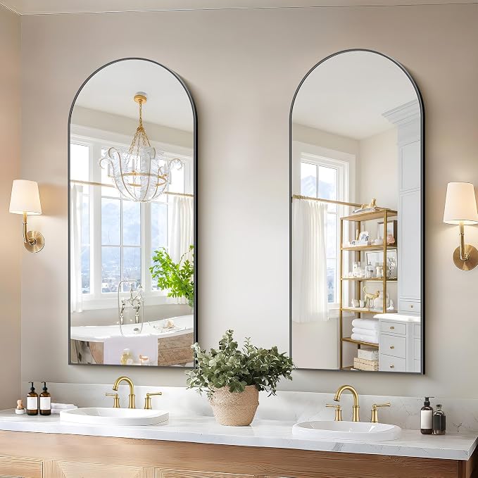 COFENY Arched Mirror, 20’x48’’ Black Arch Mirror for Bathroom, Arched Bathroom Mirror with Frame, Modern Wall Mounted Mirror for Over Sink Mantle Bedroom Vanity Living Room Entryway