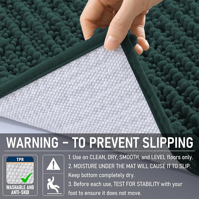 OLANLY Large Bathroom Rugs 40x32, Thick Soft Absorbent Chenille Bath Rugs | Blackish Green, Quick-Drying Rubber Backing, Shaggy Bath Mat, Washable for Floor, Tub and Shower, Home Decor Accessories