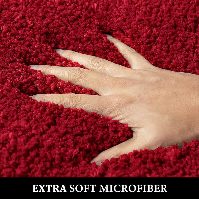 MIULEE Red Toilet Bathroom Rug U-Shaped Microfiber Bath Mat 20x20 Inch | Absorbent, Non Slip, Quick Dry, Fluffy Bath Rugs for Bathroom Floor Tub Showers, Machine Washable