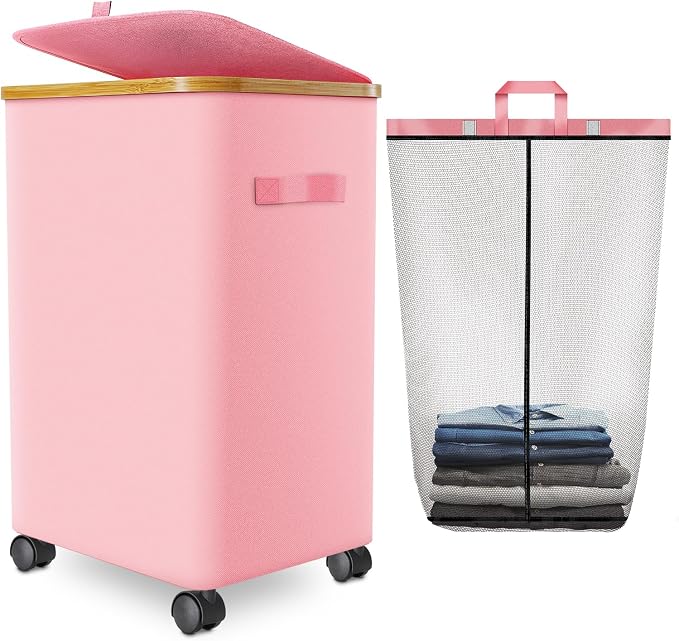 Laundry Hamper with Wheels, 75L Rolling Laundry Basket with Lid | Clothes Hampers for Laundry with Inner Bag, Dirty Clothes Hamper for Bedroom, Dorm, Bathroom, Laundry Room