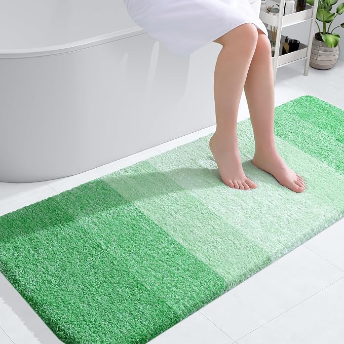 OLANLY Bathroom Runner Rug 54x24, Extra Soft Absorbent Microfiber Bath Rugs | Green, Non-Slip Quick-Drying Rubber Backing, Machine Washable Long Bath Mat for Floor, Tub and Shower, Home Decor Accessories
