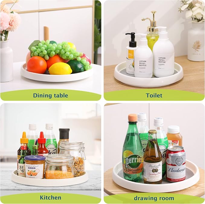 Lazy Susan Turntable, Set of 4, 10 Inch Non-Skid Lazy Susan Organizer for Cabinet, Pantry Organization, Kitchen Storage, Bathroom Sink Cabinet, Refrigerator, Countertop, Spice Rack (4 Pack 10 in)