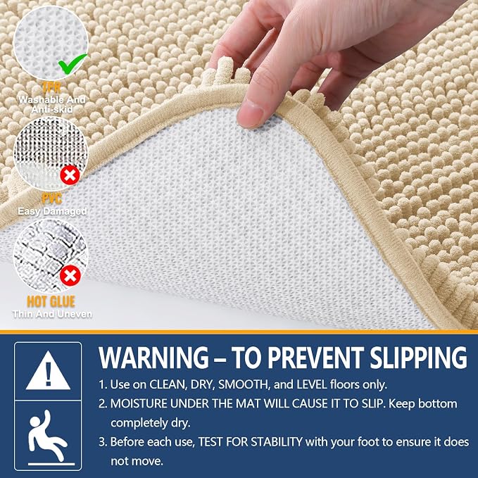 Arotive Bathroom Rugs 44x24, Soft Absorbent Shaggy Chenille Bath Rugs | Beige, Machine Washable Rubber Backing Bath Mats for Bathroom Floor Tub and Shower Home Decor Accessories