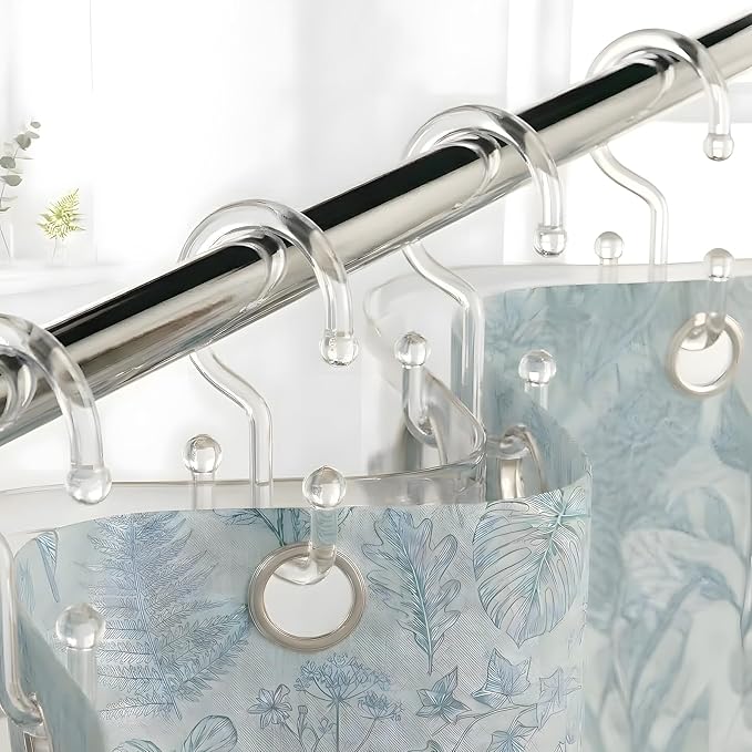 Bathway Clear Plastic Shower Curtain Hooks, 12 Double Shower Curtain Rings | Hang Both Shower Curtain & Liner, Waterproof, Rust-proof, Sturdy, Durable, Flexible, Multifunctional, Universal, Easy to Use