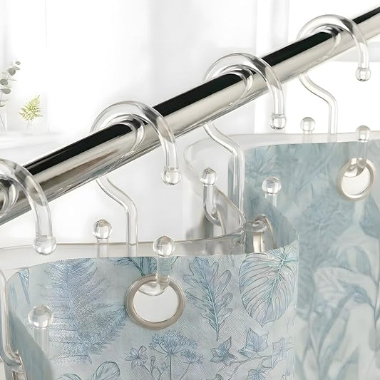 Bathway Clear Plastic Shower Curtain Hooks, 12 Double Shower Curtain Rings | Hang Both Shower Curtain & Liner, Waterproof, Rust-proof, Sturdy, Durable, Flexible, Multifunctional, Universal, Easy to Use