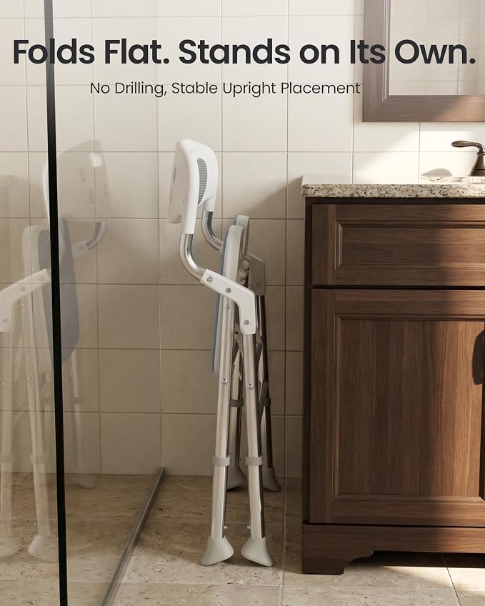 Foldable Shower Chair with Arms and Back Inside Shower, 400LBS Heavy Duty Shower Seat for Elderly Seniors Disabled Adults, U-Shape Cutout 6-Level Height Adjustable Folding Bath Stool