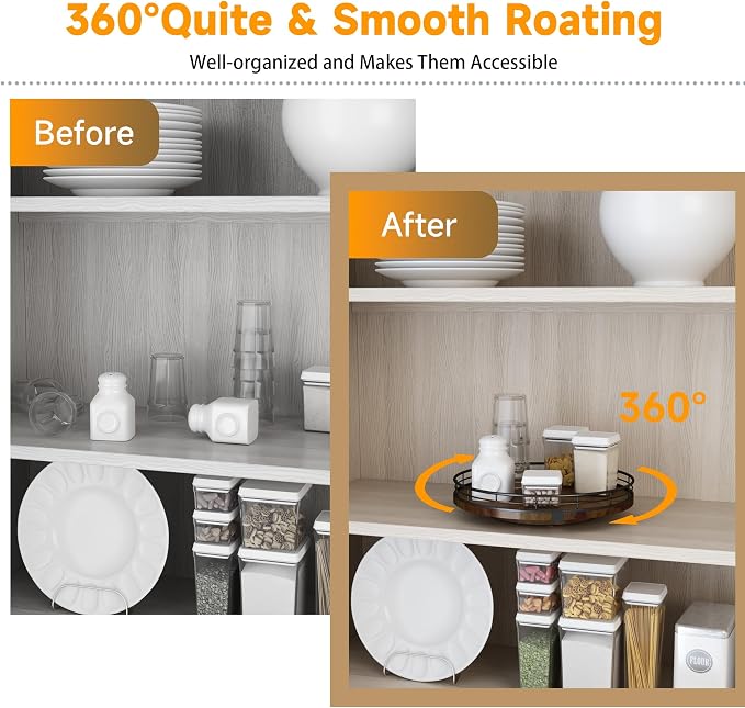 AMH 10-Inch Farmhouse Oak Lazy Susan Cabinet Organizer, Walnut Finish | Smooth rotating oak tray with walnut finish for dining tables, kitchen counters, pantries and cabinet storage.