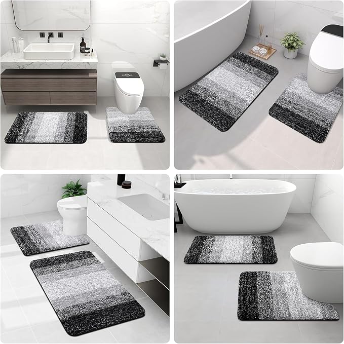 Arotive Microfiber Bathroom Rugs, Shaggy Soft Absorbent Bath Rug, 47x24 | Black, Rubber Backing Thick Plush Machine Washable Dry Bath Mats for Bathroom, Tub and Shower, Rectangular