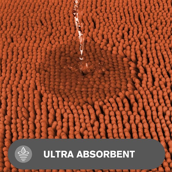 Bathroom Rugs 30 x 50 Inch – Extra Large Bath Mat | Absorbent and Washable Thick Chenille Bath Rugs Non-Slip Runner Rug for Bathroom, Shower, Tub(Burnt Orange)