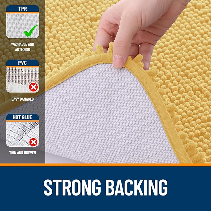 OLANLY Small Bathroom Rugs 24x16, Extra Soft Absorbent Chenille Bath Rugs | Yellow, Quick-Drying Rubber Backing, Machine Washable Bath Mat for Bathroom Floor, Tub and Shower, Home Decor Accessories