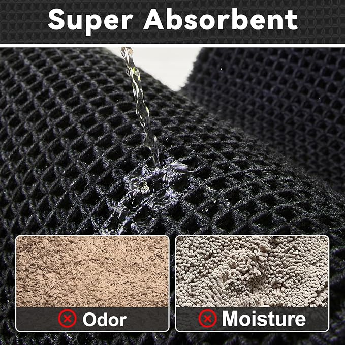 Triohero Waffle Bath Mat, Small Boho Bathroom Rugs Non Slip Washable, Ultra Soft Super Absorbent Quick Dry Farmhouse Bathroom Decor, 16" x 24", Black