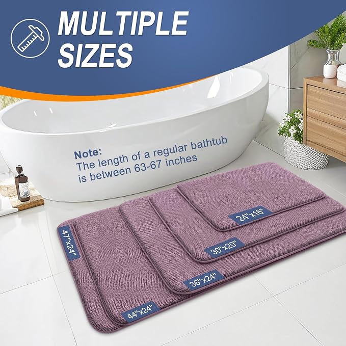 OLANLY Memory Foam Bathroom Runner Rug 47x20, Absorbent Long Mat, Deep Plum | Soft Quick Dry Bath Rugs, Non-Slip Carpet, Machine Washable Mat for Bathroom Floor, Tub and Shower, Home Decor Accessories