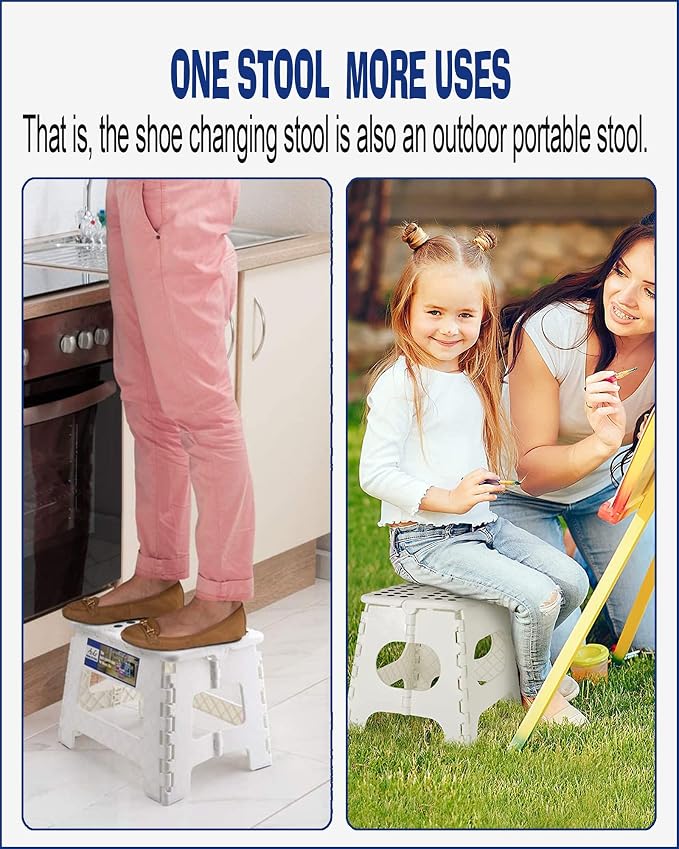 ACKO 11" Folding Step Stool for Kids, Holds 300 lb Foldable Stools, White | Heavy Duty Collapsible Foot Stool, Lightweight with Built-in Handle, Non-Slip for Adults Kitchen Bathroom Bedroom Outdoor