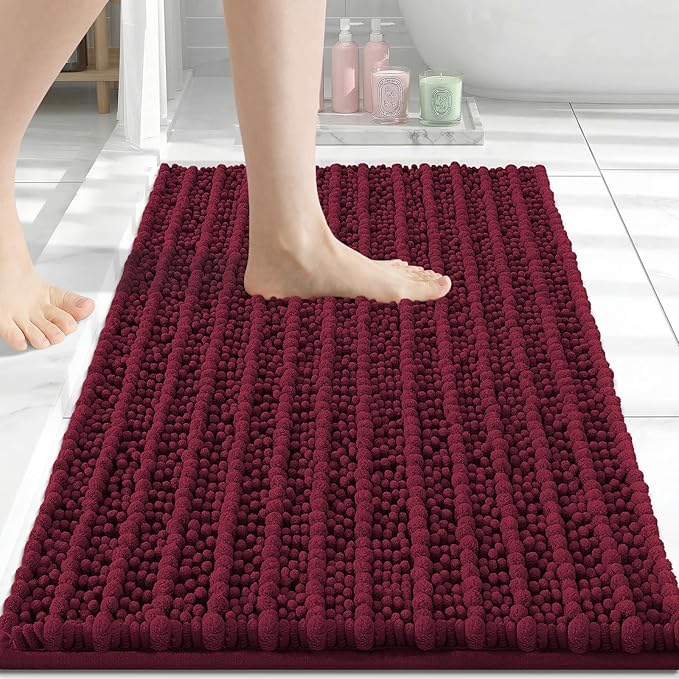 Arotive Bathroom Rugs Mat 24x16, Soft Absorbent Chenille Shaggy Bath Mat | Burgundy, Machine Wash Dry, Bath Rugs for Bathroom Floor, Tub and Shower, Home Decor Accessories