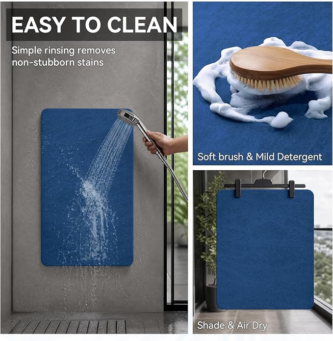 MontVoo -Bath Mat Rug-Rubber Backing Non Slip Quick Dry Absorbent Thin Bathroom Rugs Fit Under Door-Faux Suede Surface Bathroom Floor Mats-Shower Rug for in Front of Bathtub Shower Royal Blue 17x27.5