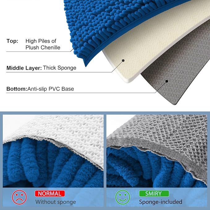 Smiry Bathroom Rugs 30X20, Luxury Chenille Extra Soft Absorbent Bath Mat | Deep Navy Blue, Machine Washable Non-Slip Plush Bath Mats for Bathroom, Tub, Shower, and Floor, Home Decor